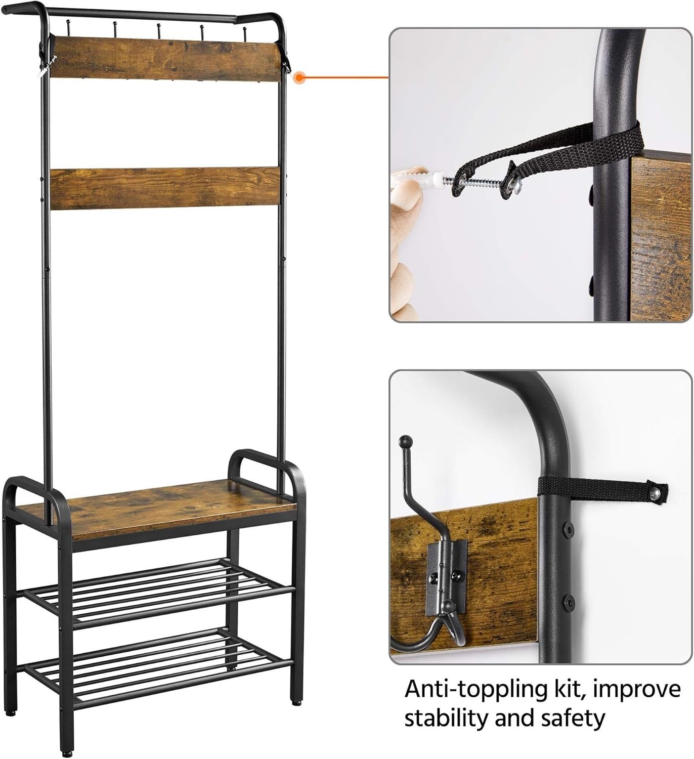 Rustic Hall Tree Coat Rack | Freestanding 2 Shelf 23 Hook Organizer Unit