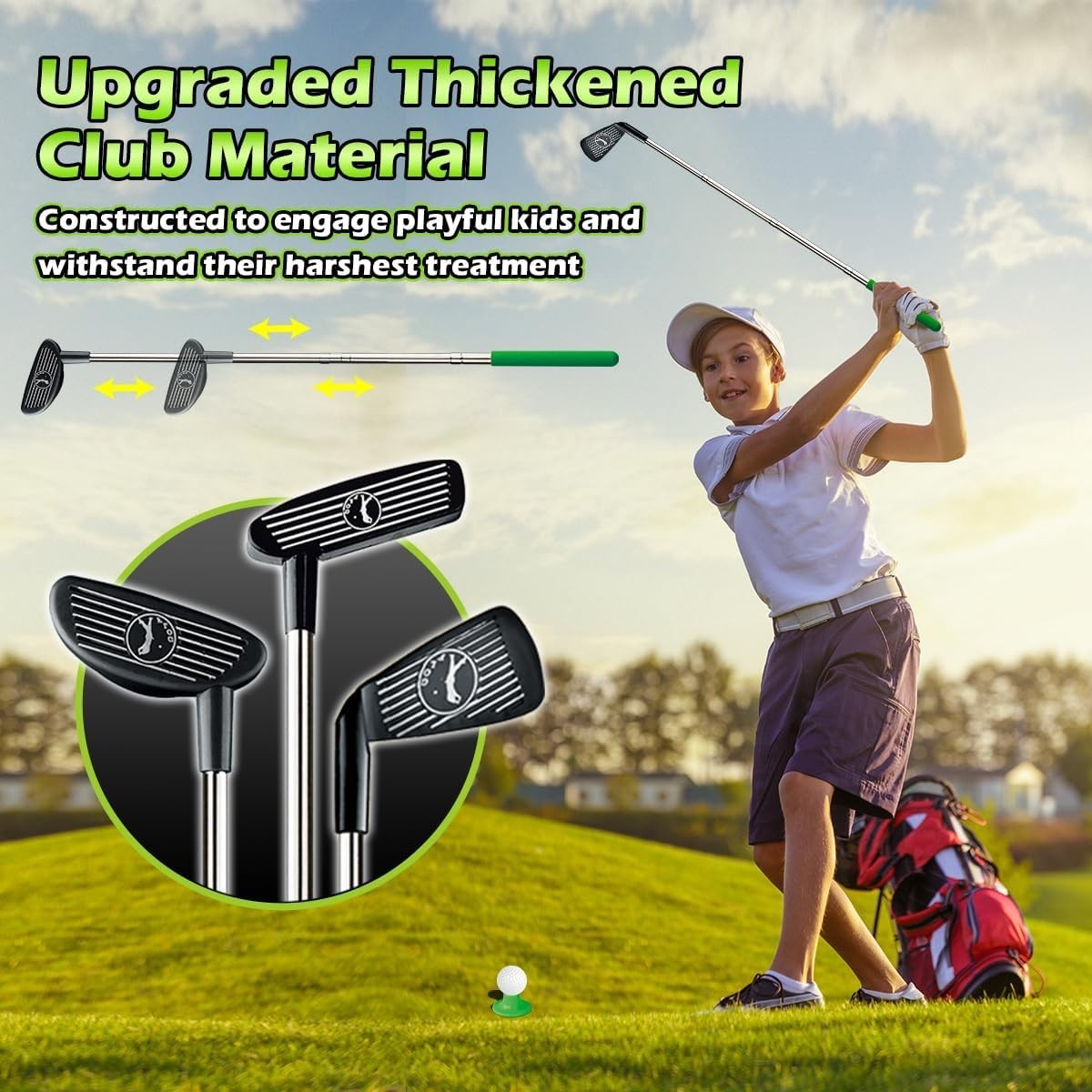 Kids Golf Set Dinosaur Auto Ball Return LED Golf Balls Putting Mat 26”