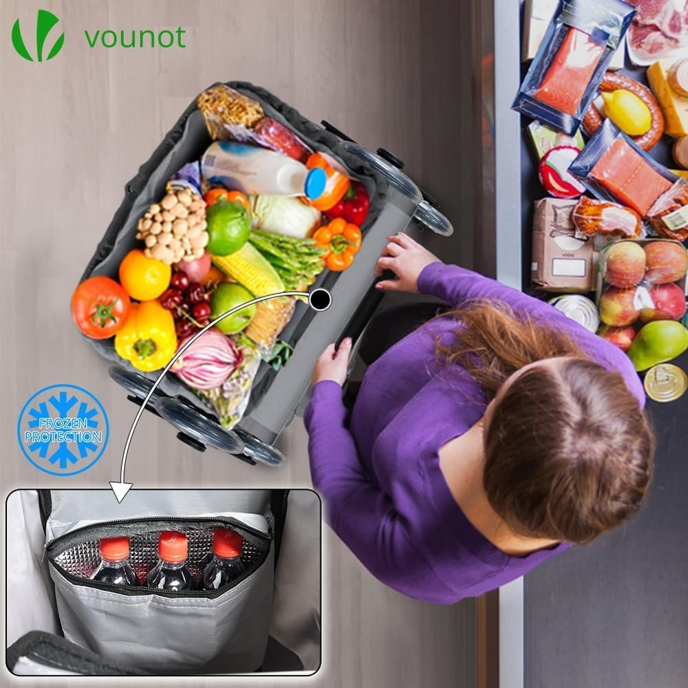 60L Folding 6-Wheel Grocery Cart Grey Stair Climbing Shopping Trolley