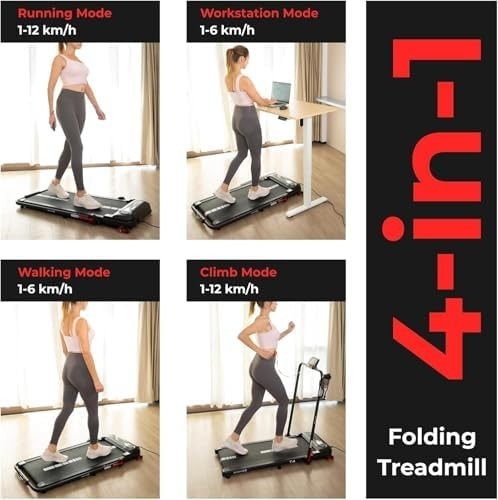 Sport24 Foldable Walking Treadmill 1-12km/h Incline LED Bluetooth