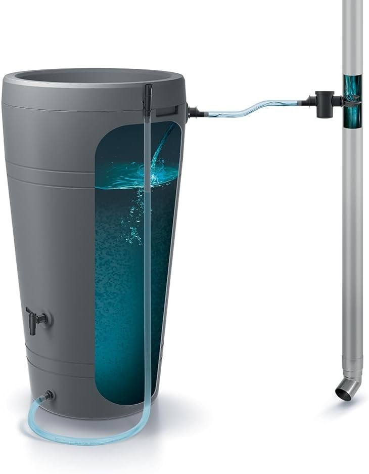 250L Grey Textured Slate Effect Water Butt Tank Large Garden Rain Collector