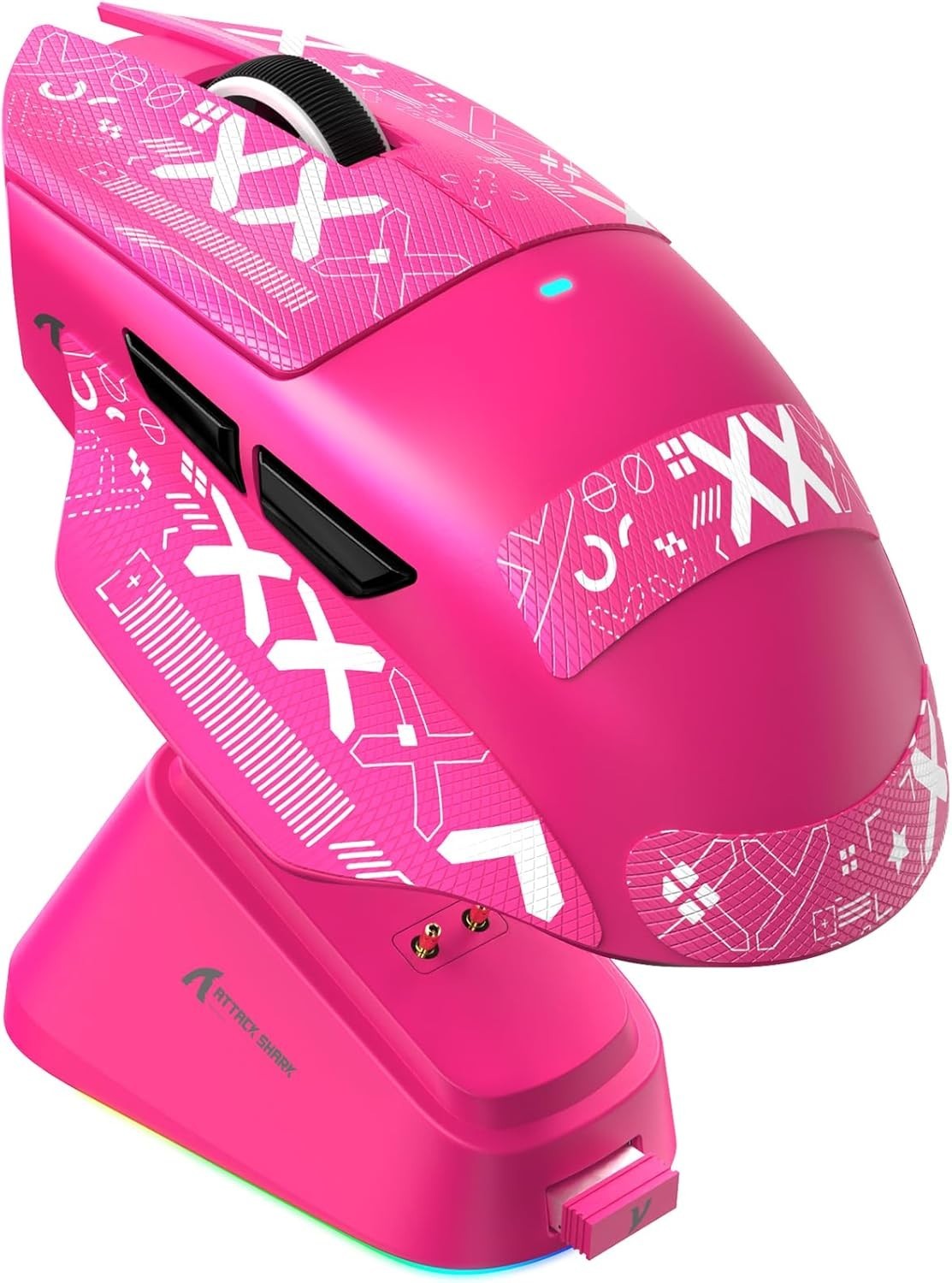 Lightweight Gaming Mouse 65g 25K DPI Wireless RGB Dock Pink Grip