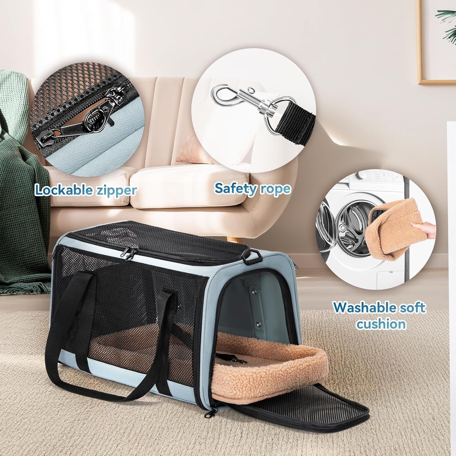 Large Cat Car Carrier Escape Proof Travel Seat Airline Approved
