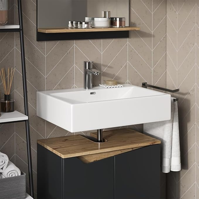 Anthracite Oak Bathroom Sink Cabinet 60x57.5cm Modern Vanity Storage Unit