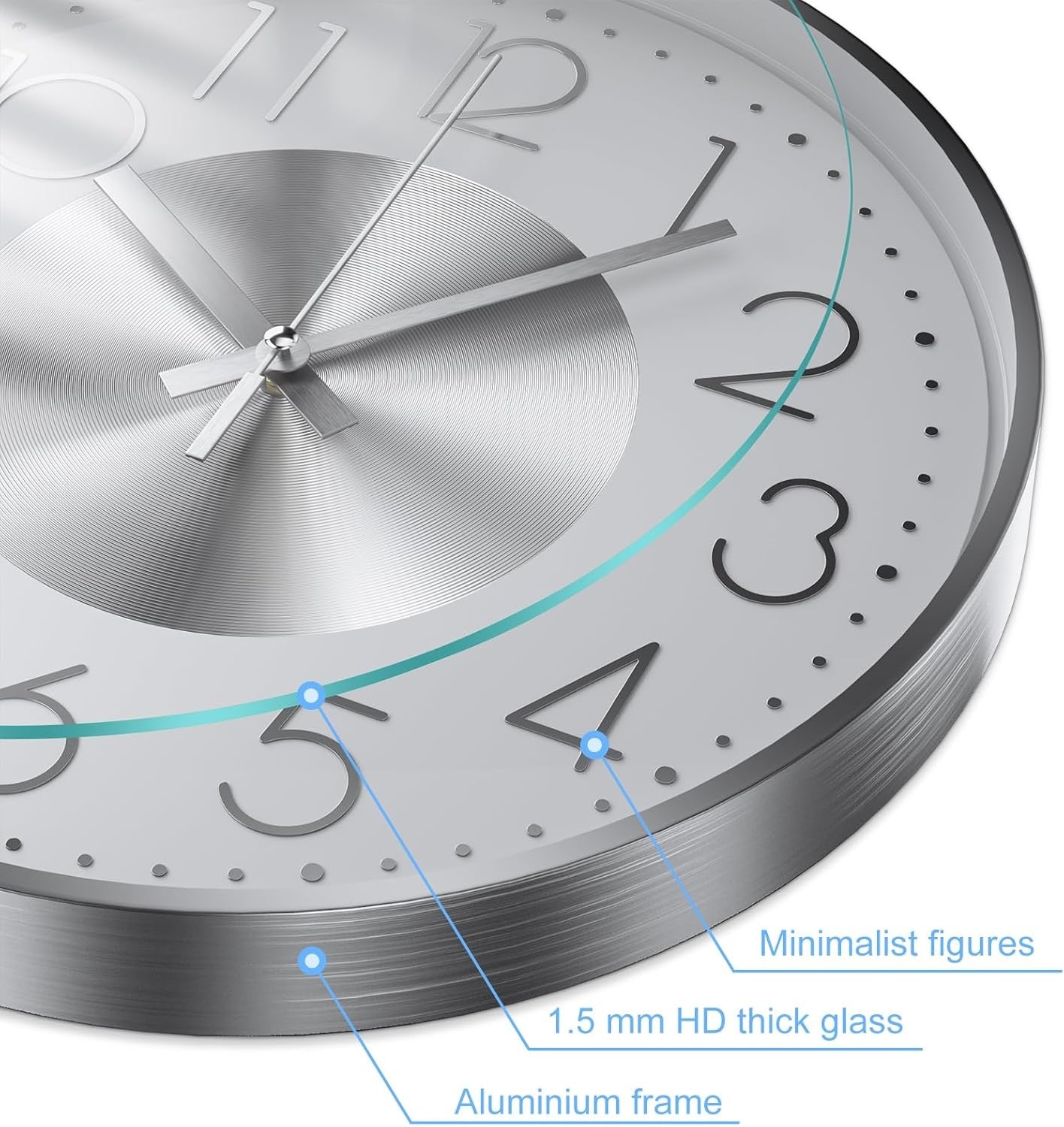 Modern Silent Wall Clock 30cm Large Number Metal Design Home Office Kitchen Deco