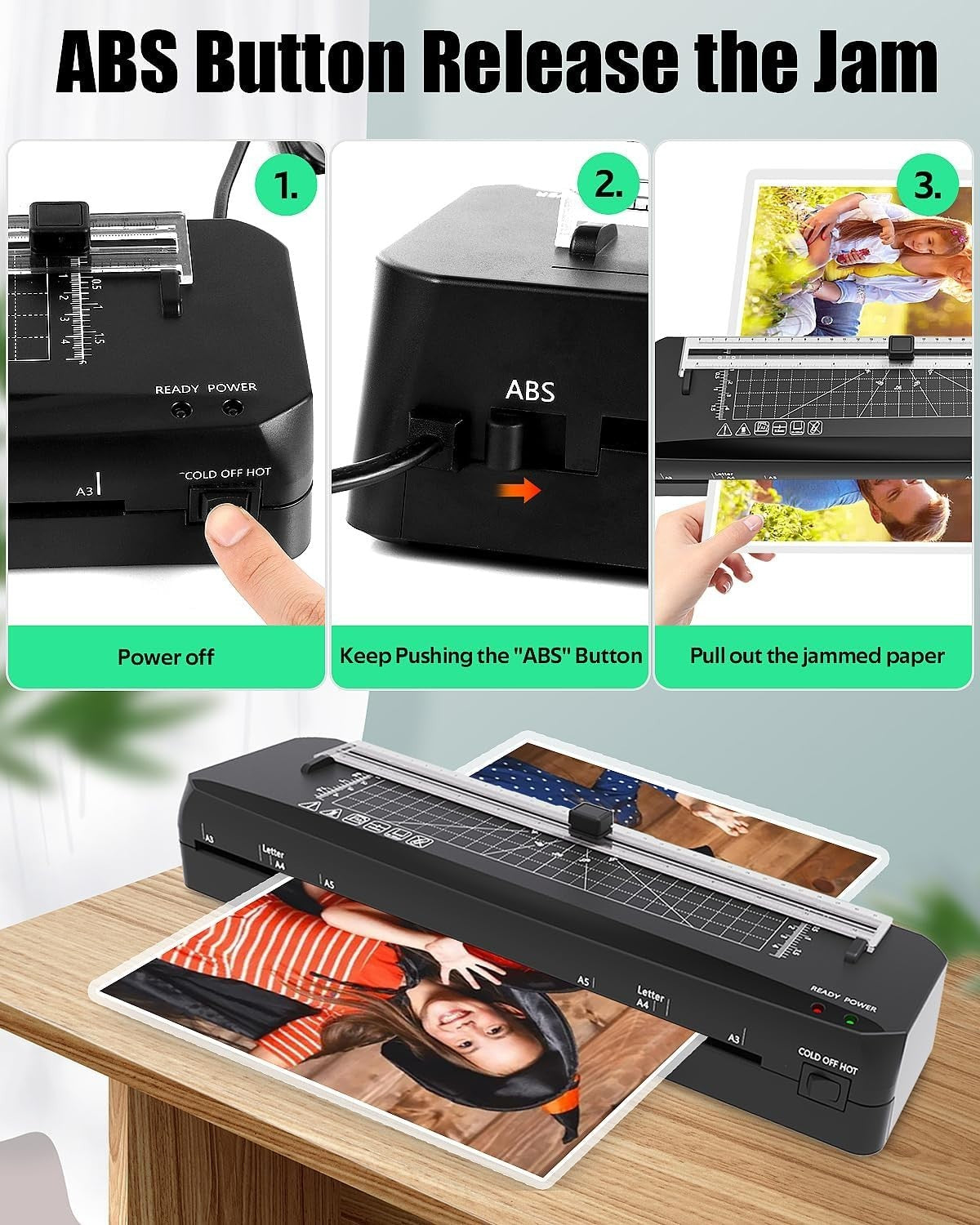A3 Laminator Machine Fast 70s Warm Up Hot Cold Built-In Trimmer