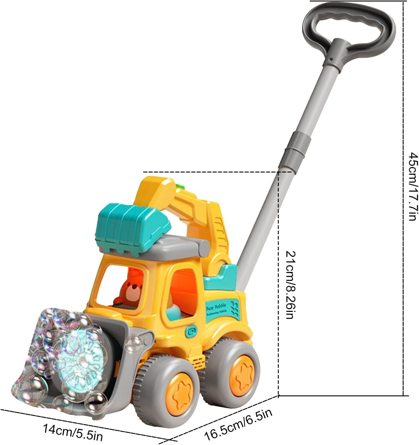 Bulldozer Bubble Blower Push Walker Toy with LED Lights