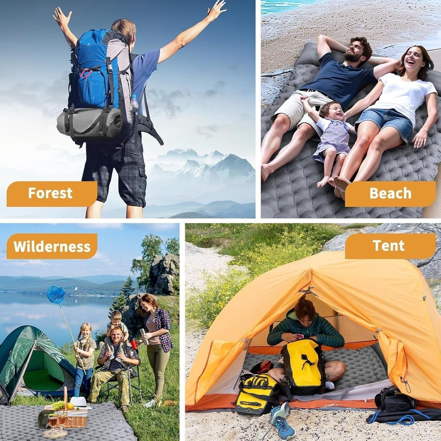 Double Inflatable Camping Sleeping Pad Waterproof Foldable 2 Person Mat