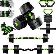 6-in-1 Adjustable Dumbbell Barbell Kettlebell Home Gym Weights Set
