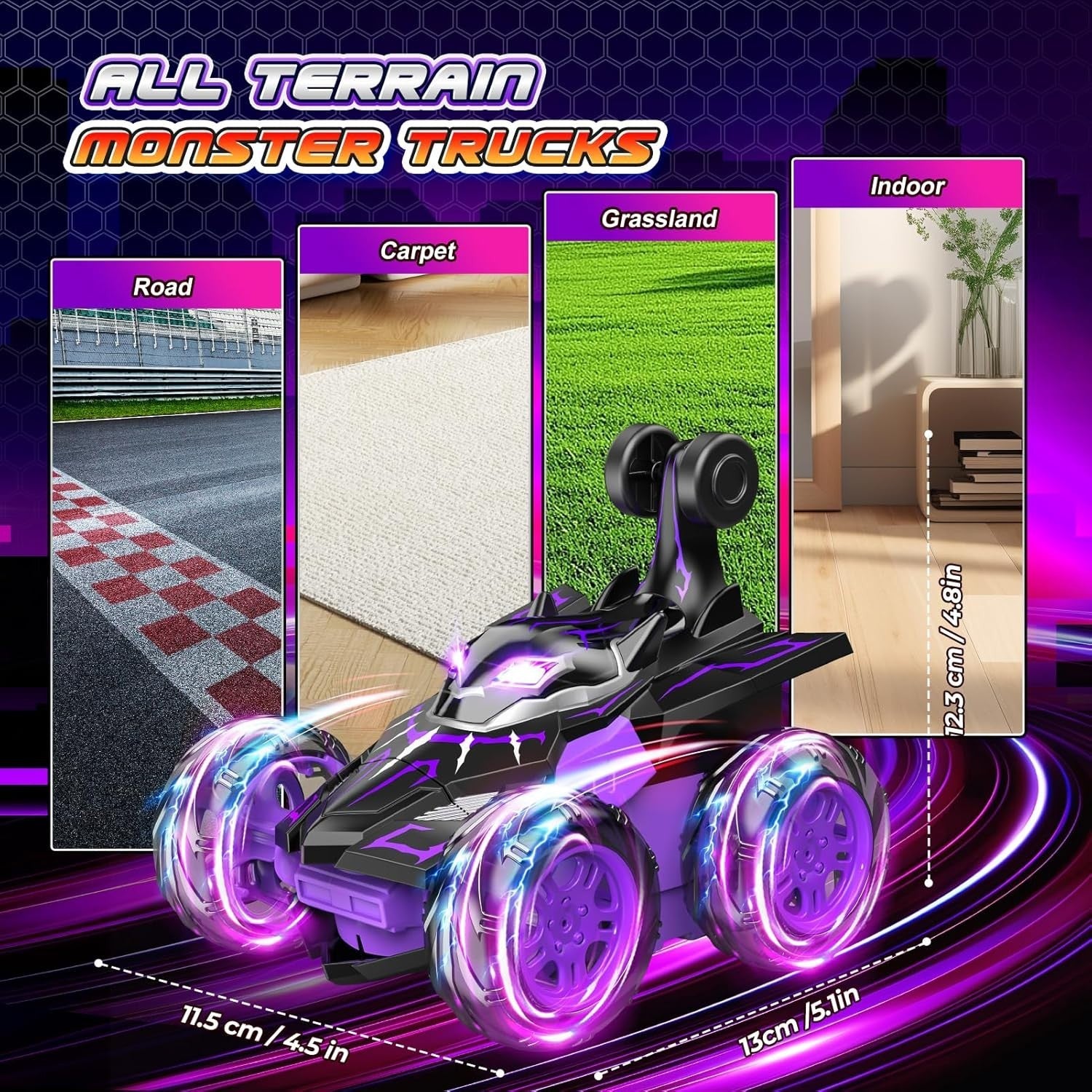 360° Flip RC Car for Kids 3-9 – All-Terrain Remote Control Toy w/ Lights, USB