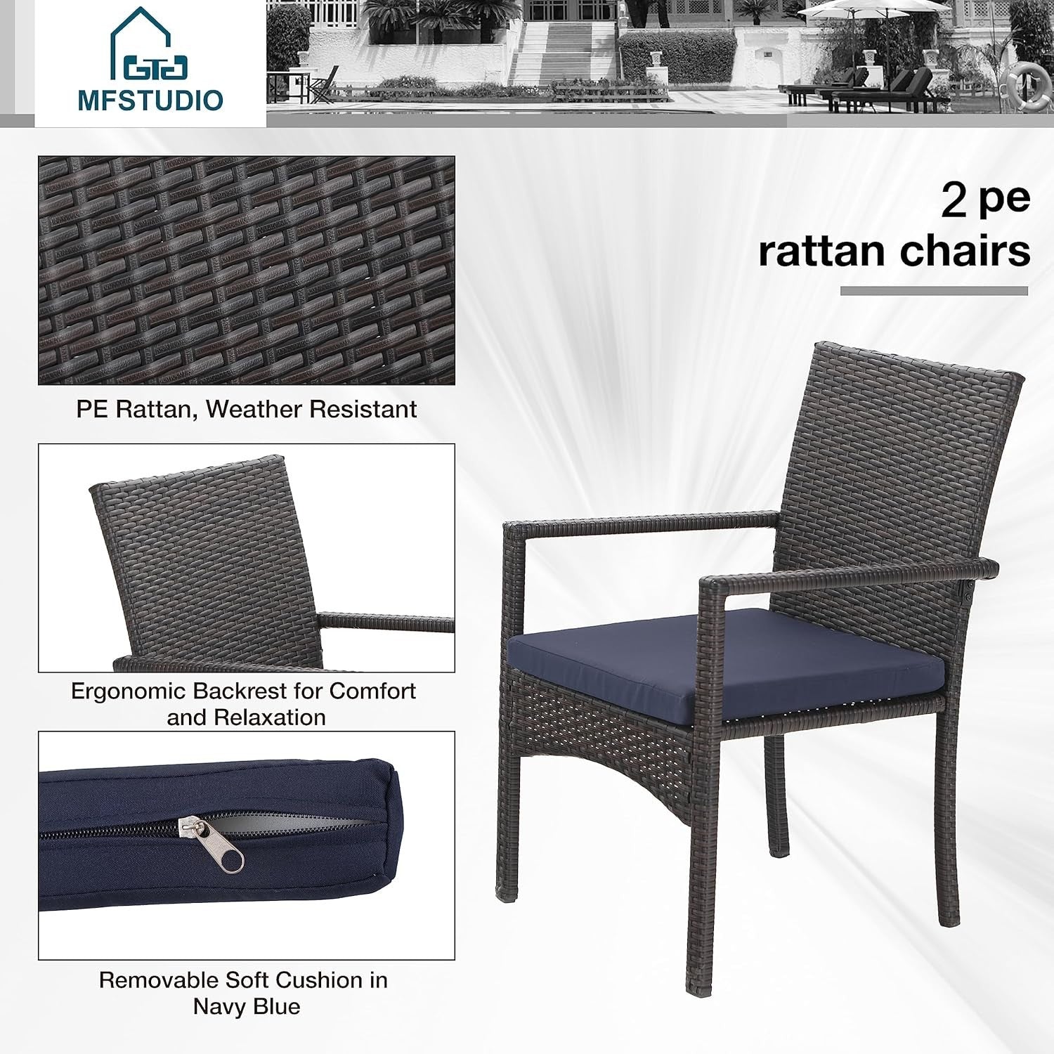 Outdoor Rattan Patio Chairs Set of 8 with Cushions Weatherproof Garden Seats