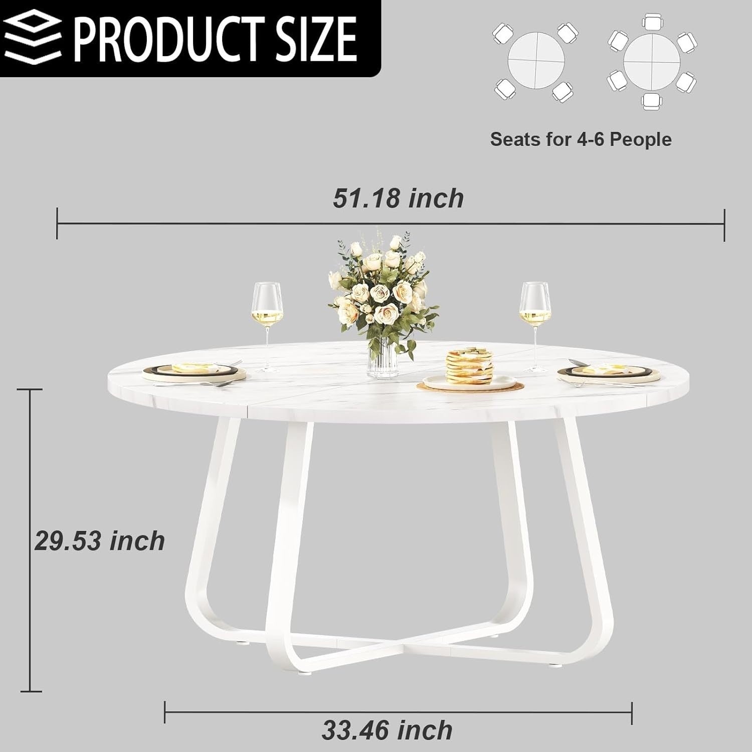 Round White Marble Dining Table 4-6 Seater Wood Metal Kitchen Home 130cm
