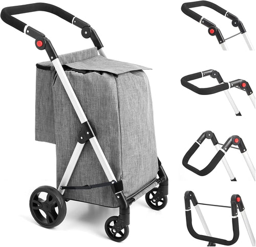 4 Wheel Grocery Shopping Trolley 46L | Foldable Aluminium Cart | Insulated Bag