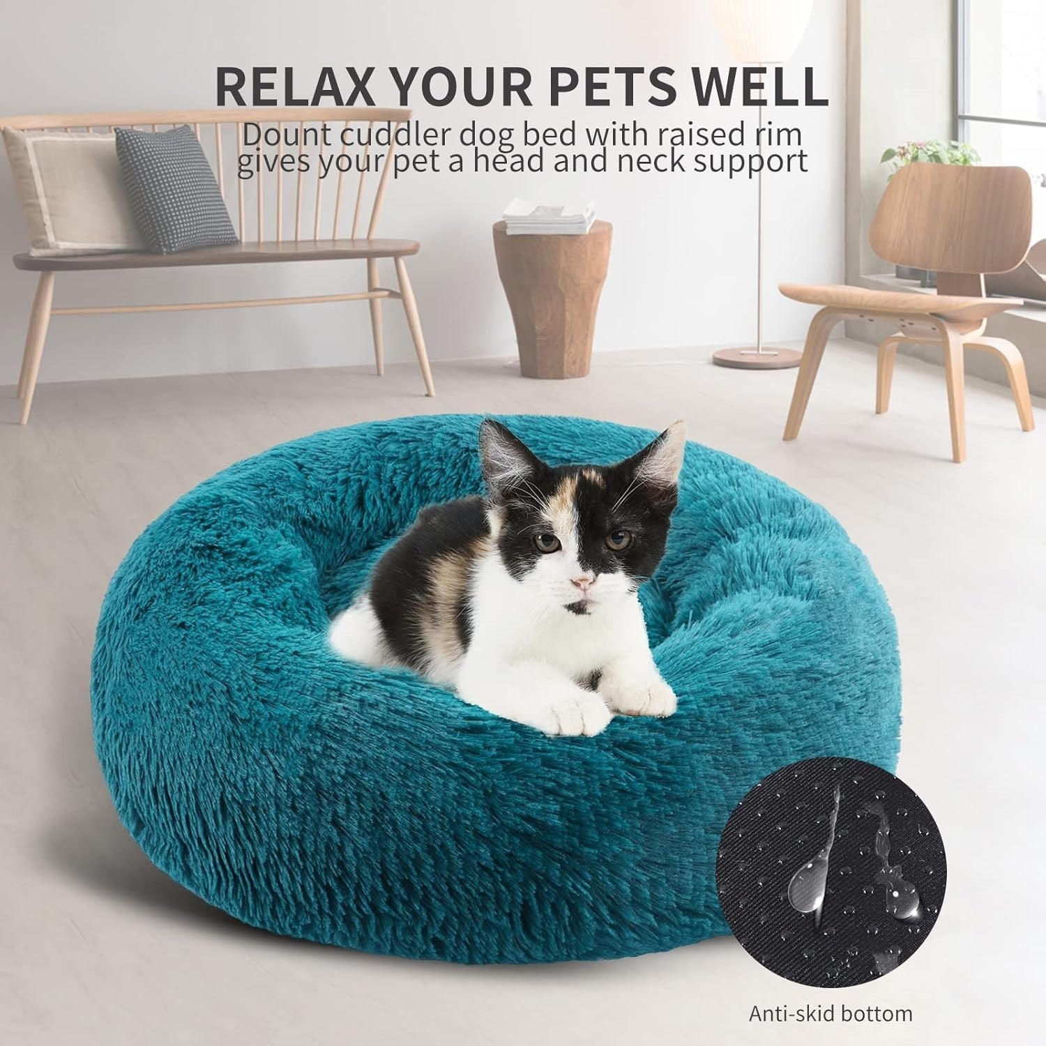 80cm Calming Donut Dog Bed Plush Washable Non Slip