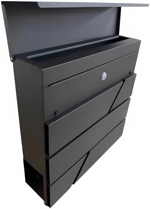 Wall Mounted Lockable Post Box Waterproof Secure Mailbox Black 37x37x10cm
