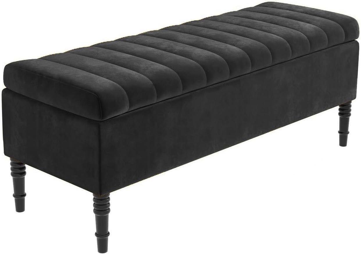 Luxury Black Velvet Storage Ottoman Bench with Legs, Shoe & Entryway Seat