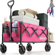 Pink Collapsible Camping Wagon 100kg Lightweight Folding Festival Garden Trolley