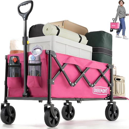 Pink Collapsible Camping Wagon 100kg Lightweight Folding Festival Garden Trolley