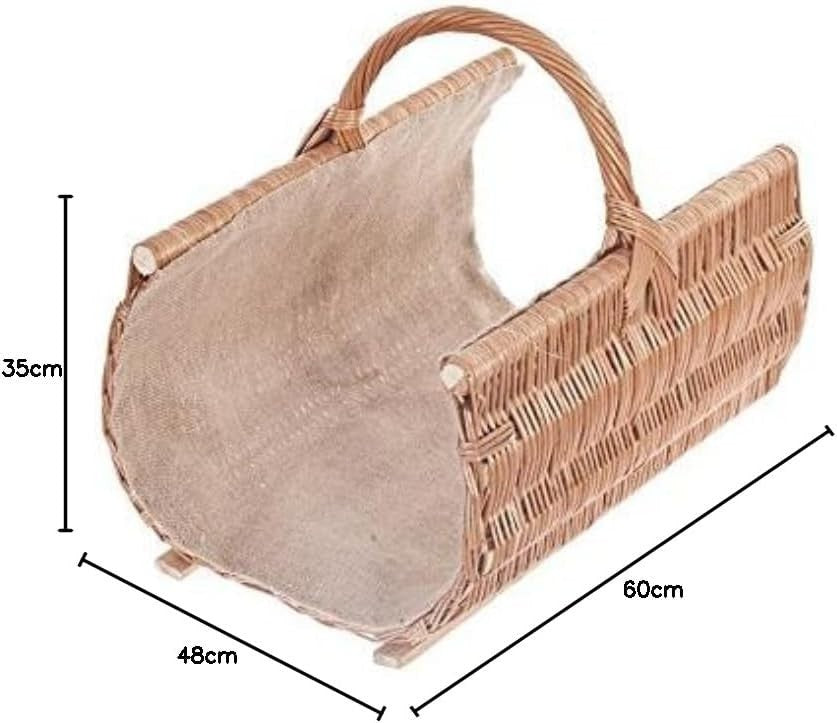 Rustic Wicker Log Basket with Handle for Indoor Wood Storage 60x48x35 cm