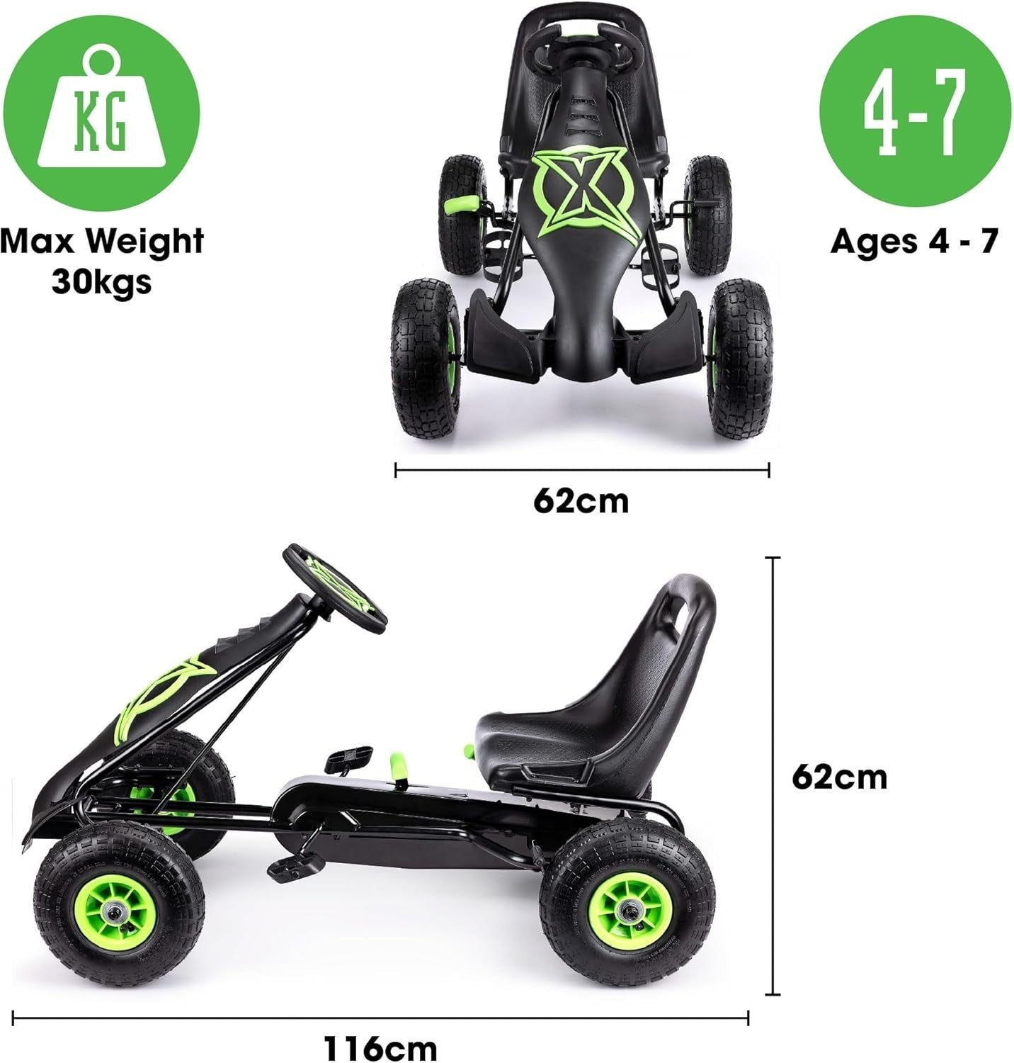 Kids Pedal Go Kart Ride On Race Car Rubber Tyres Handbrake Seat 50kg