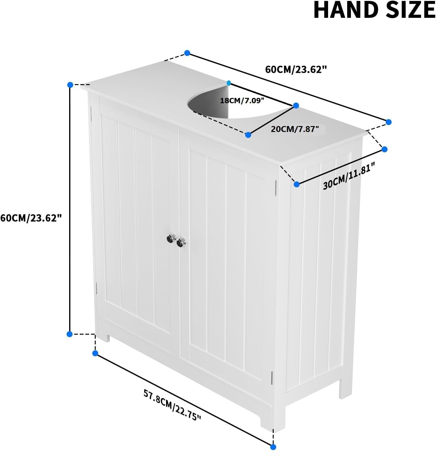White Bathroom Sink Cabinet – 2 Door Under Sink Storage Unit with Adjustable
