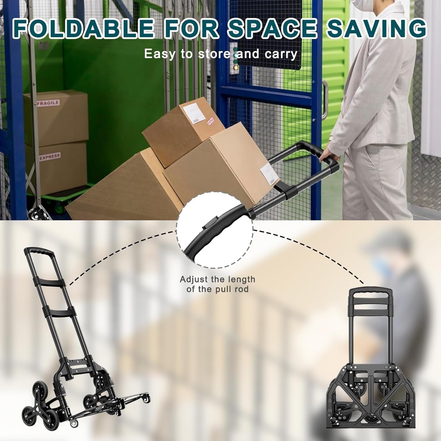 80kg Stair Climbing Sack Truck 10 Wheel Folding Trolley Rope Handle