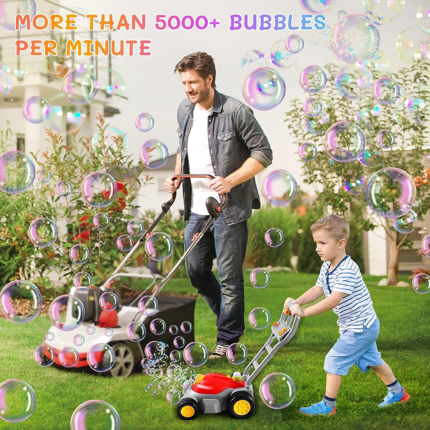 Lawn Mower Bubble Machine with Light Music Kids Push Toy