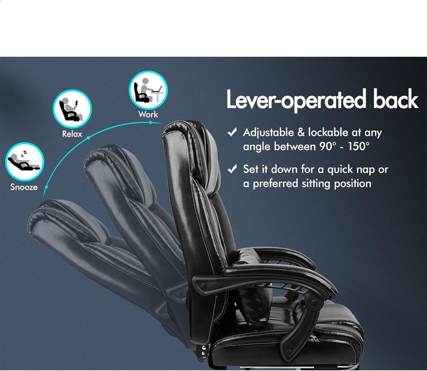 Executive Ergonomic Office Chair, Adjustable Reclining PU Leather Swivel Desk Se