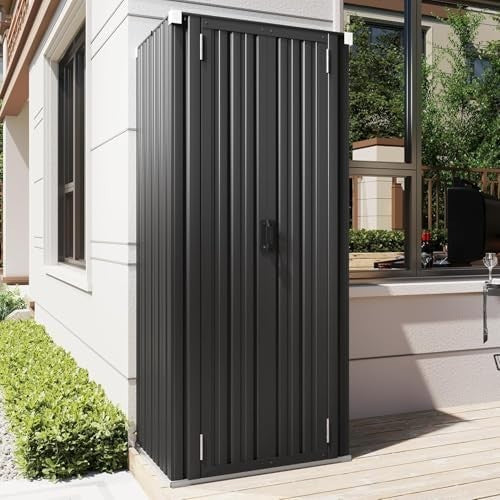 Metal Garden Storage Cabinet with 3 Adjustable Shelves Weatherproof Dark Grey