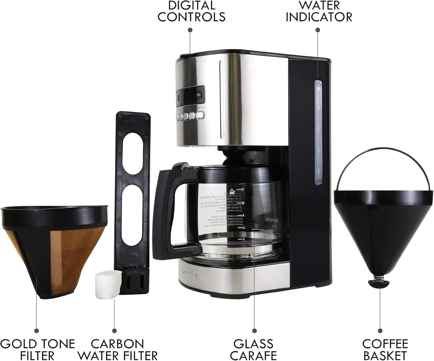 12-Cup Filter Coffee Machine 1.8L Digital Timer Auto Shut-Off Stainless