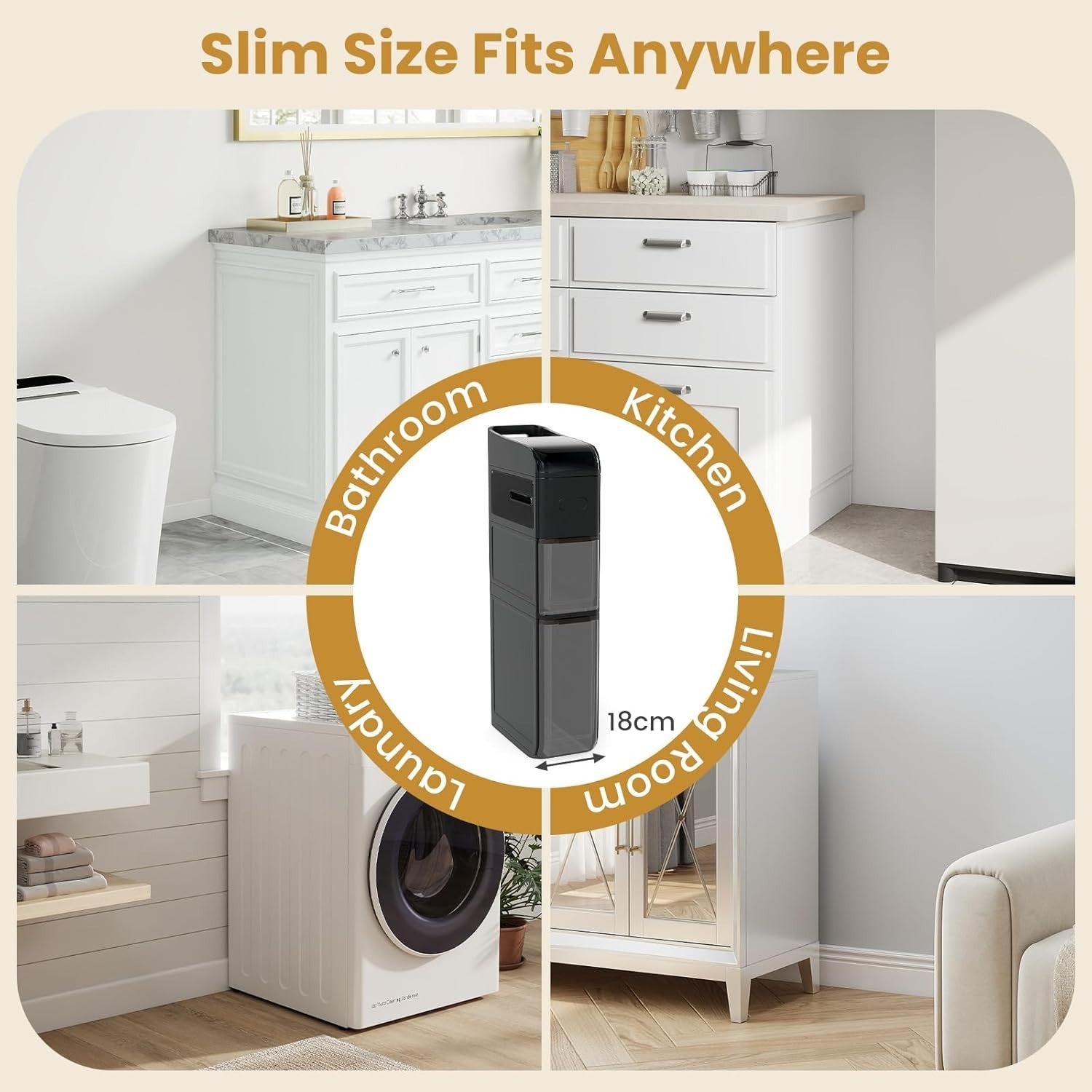 Slim Bathroom Storage Cabinet Rolling Organizer Drawers Black Wheels