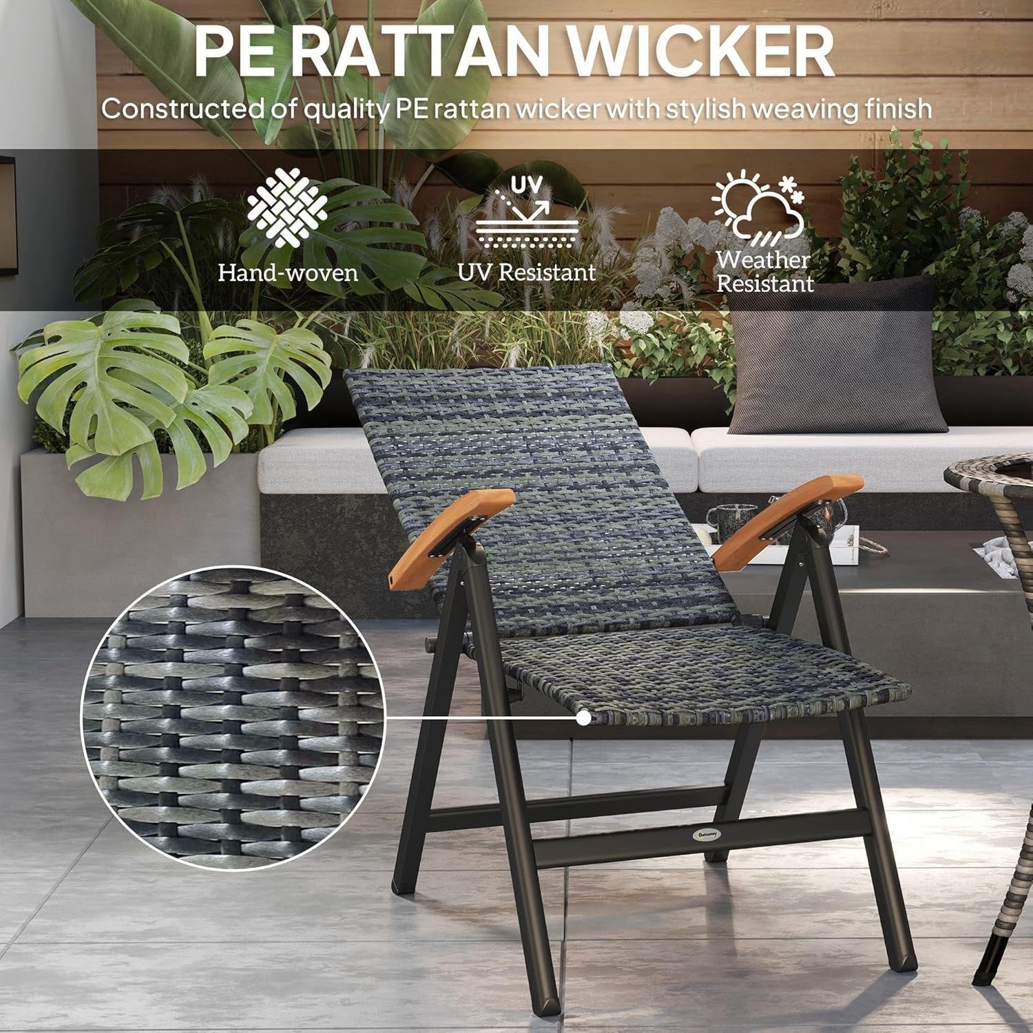 Space Saving Folding Bistro Set Rattan Chairs Round Table Balcony Garden