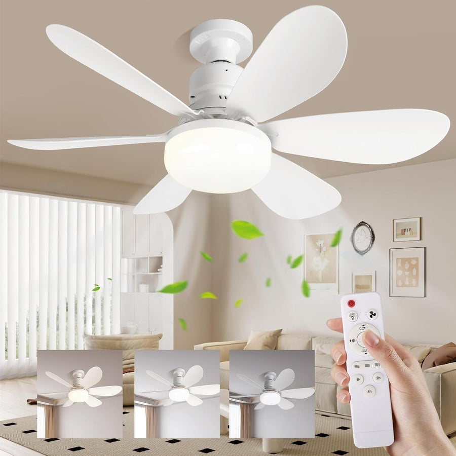 30W LED Ceiling Fan with Light, 3 Speeds, Remote & Timer, White