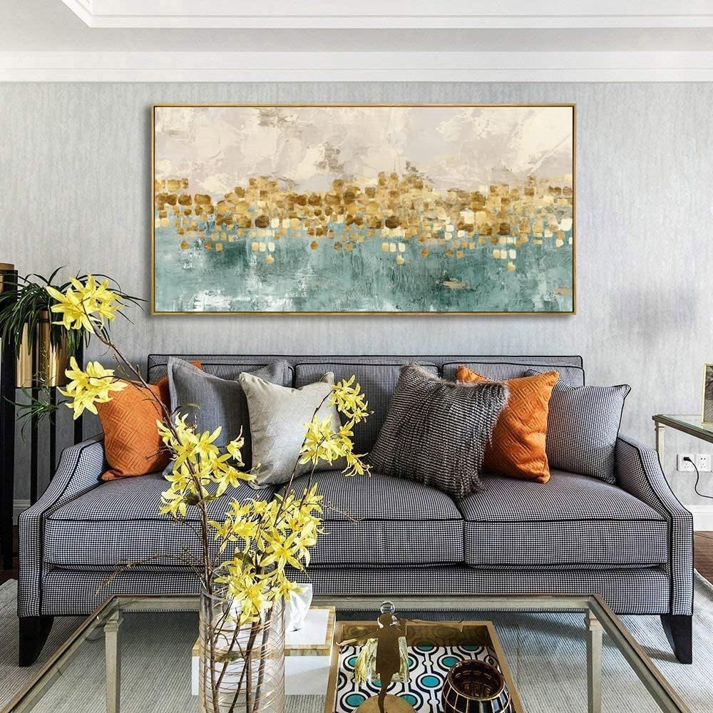 Abstract Wall Art Canvas – Large Blue Yellow Modern Wall Decor 24x48in