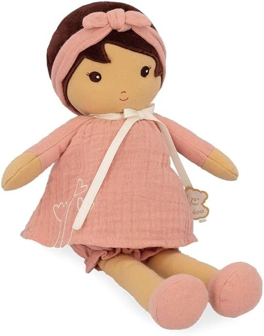 32cm Soft Fabric Baby Doll Pink Muslin Dress Personalised Ribbon Newborn Gift