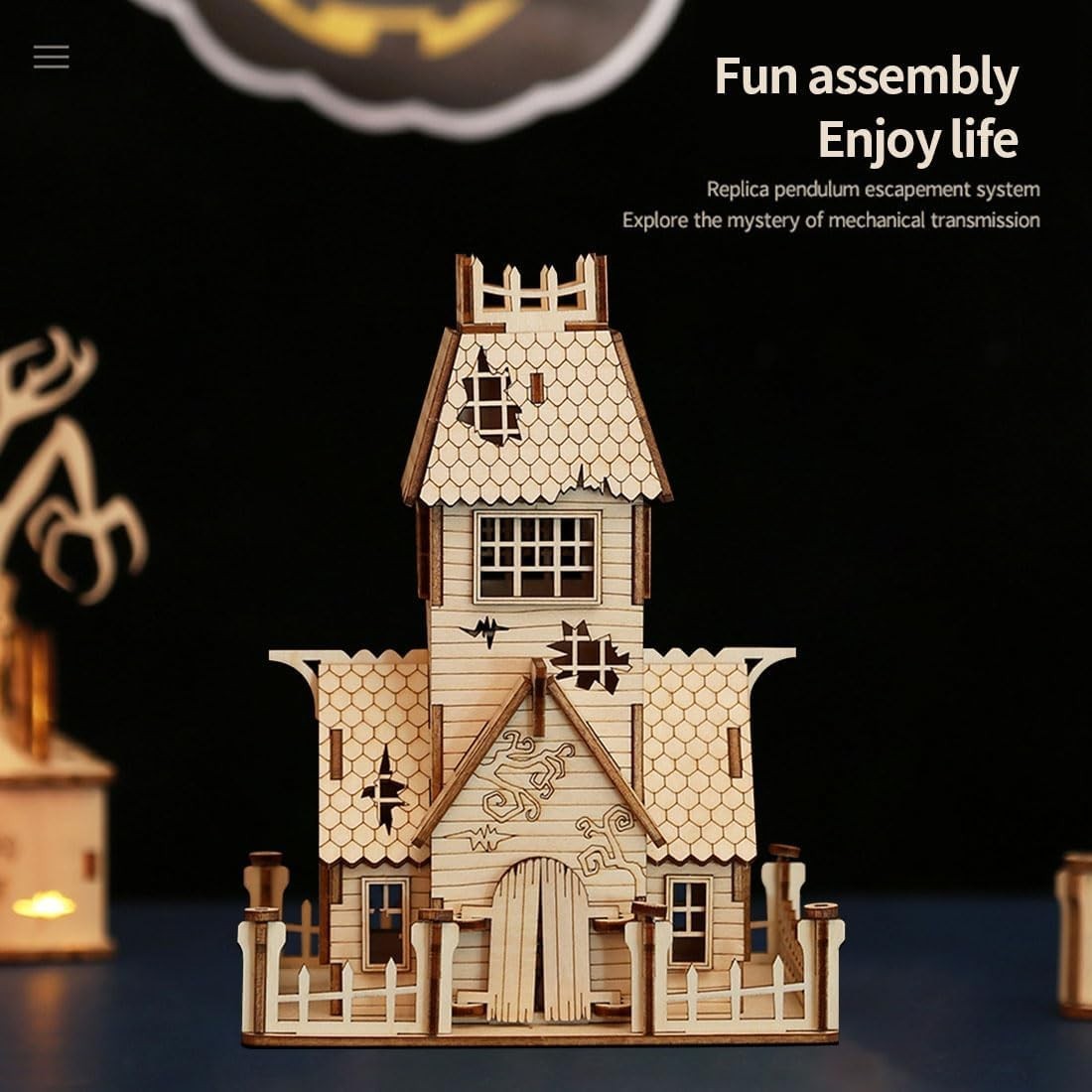 3D Wooden Halloween House Puzzle Kit Spooky DIY Decor Gift Adults