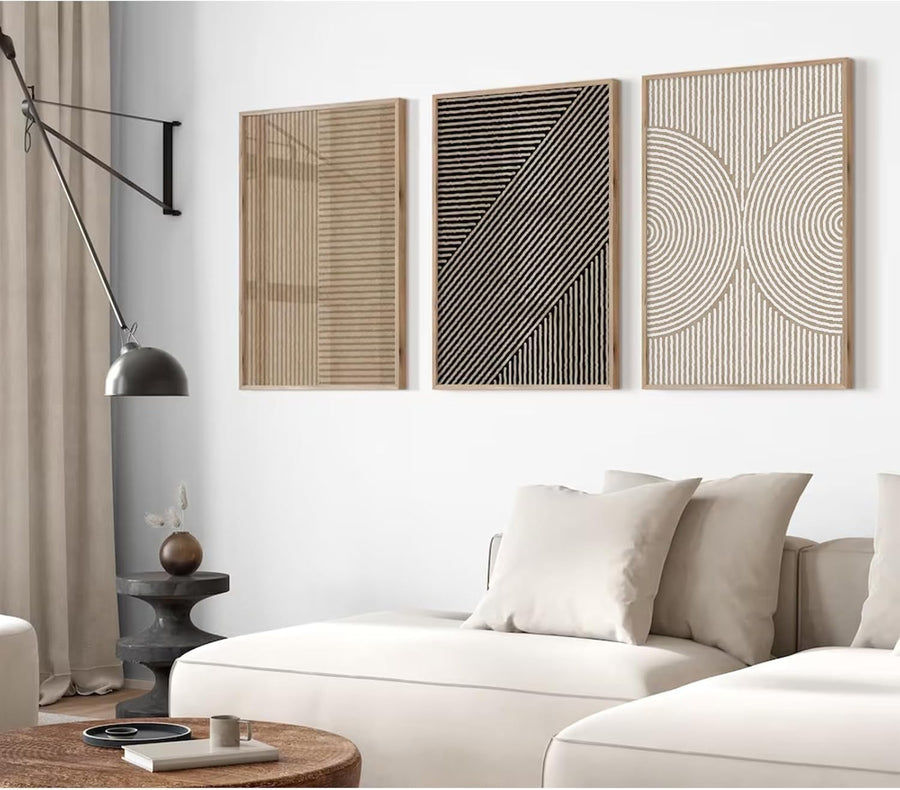 Boho Modern Canvas Wall Art 16x24 Set of 3 Neutral Abstract