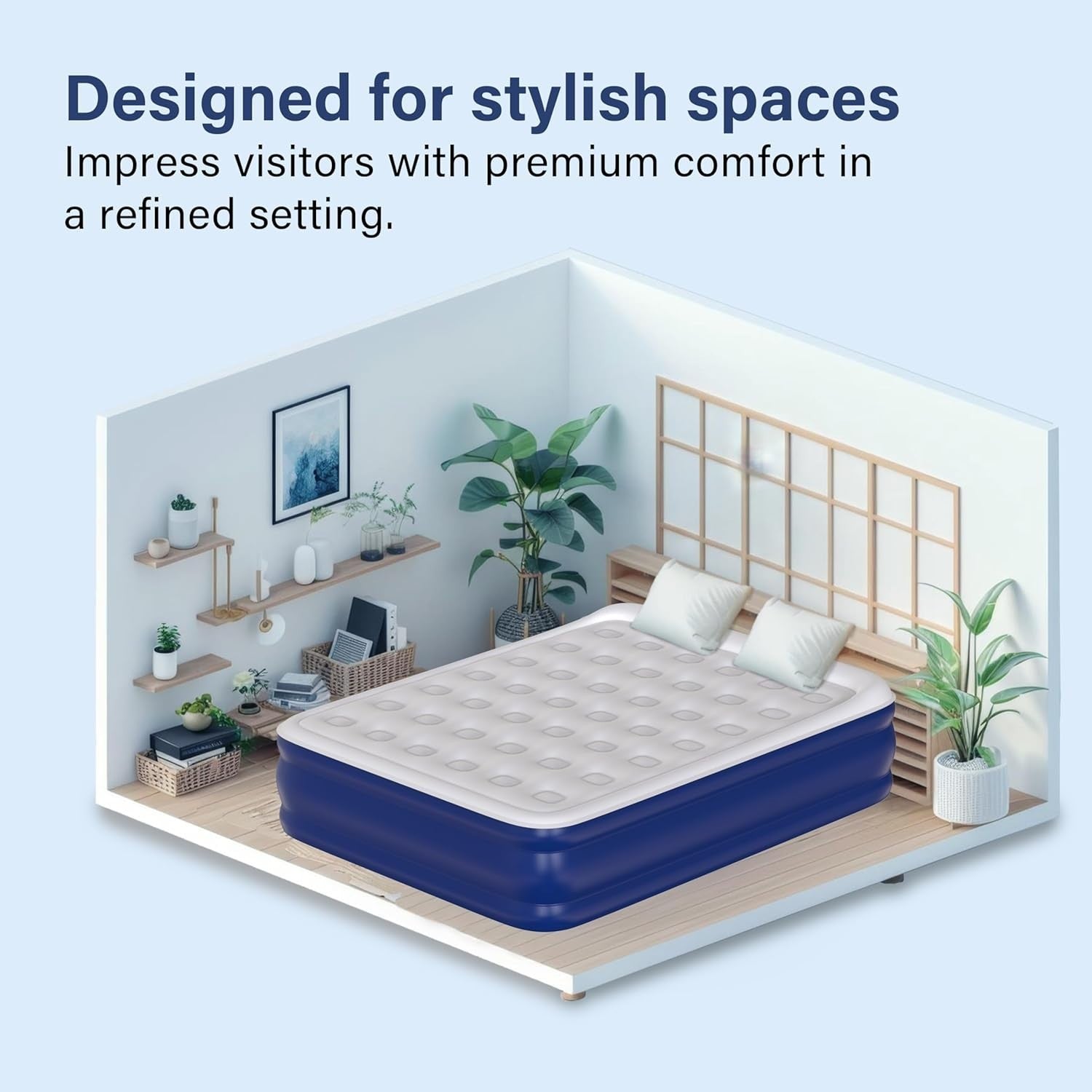 Luxury Raised Double Air Mattress with Built-In Pump, Waterproof & Portable