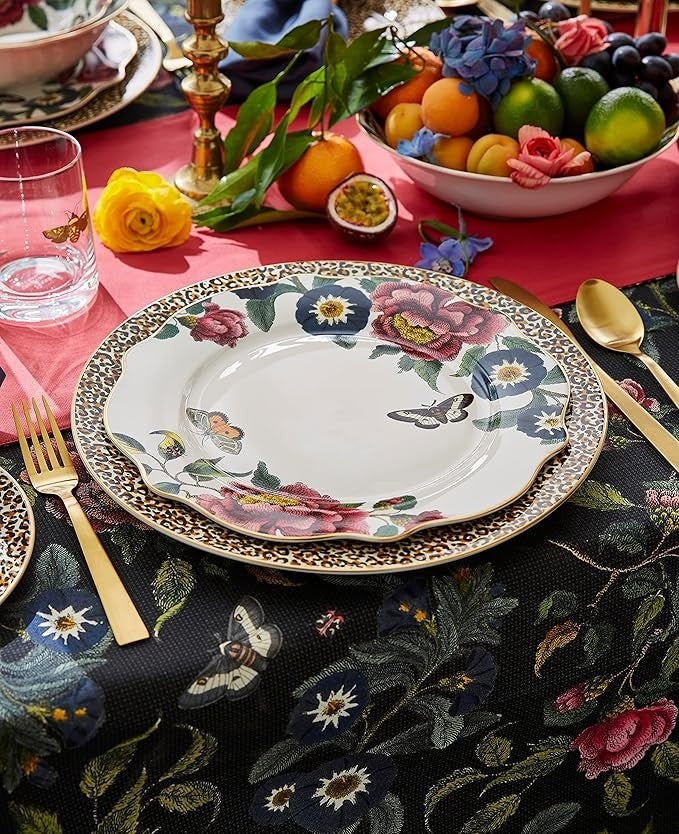 12pc Fine China Dinnerware Set Gold Trim Floral Plates Bowls Service for 4