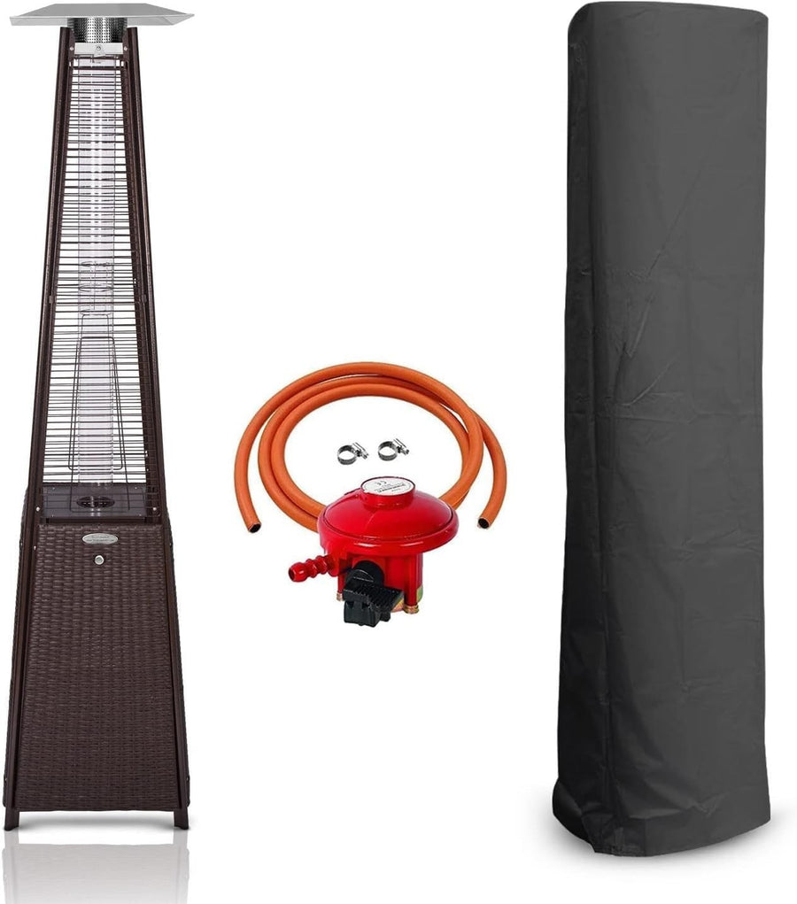Outdoor Gas Patio Heater Pyramid 13kW Rattan Design Waterproof Cover