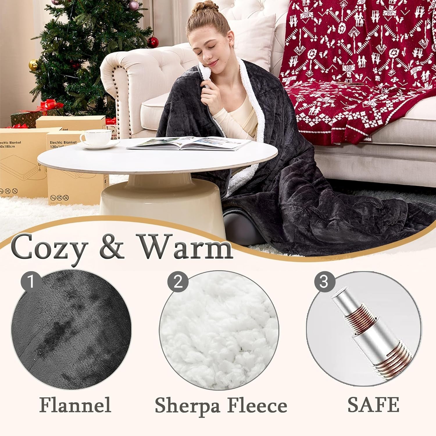 Electric Heated Throw Blanket 4 Heat Settings Auto Off LCD 200x150cm