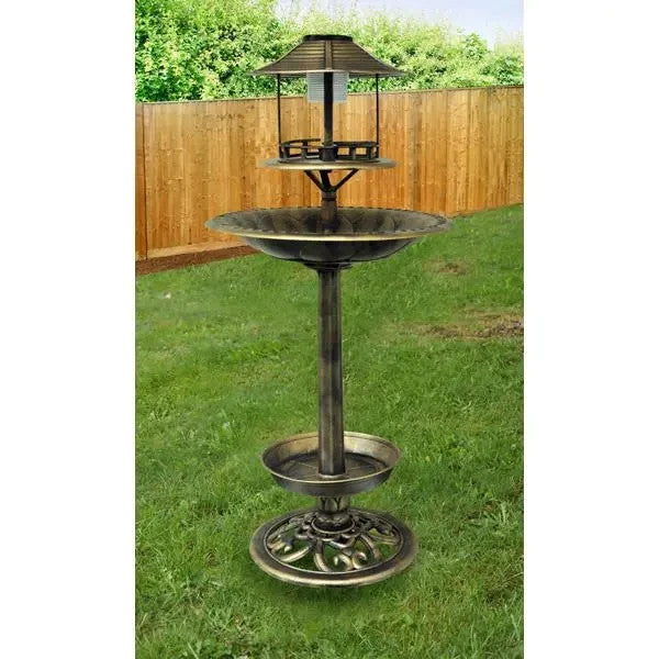 110cm Resin Garden Bird Bath Table Feeder with Solar Light Outdoor