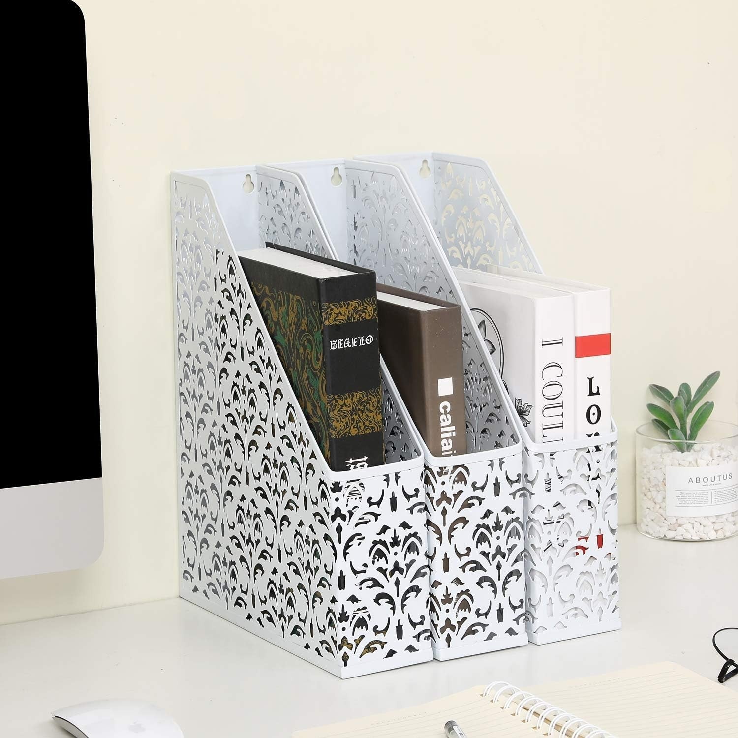 Metal Desk File Holder & A4 Paper Organizer Rack - Pack of 3 White