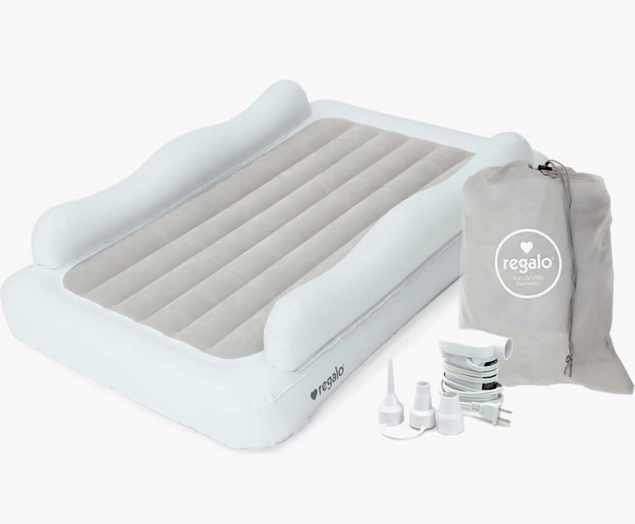 Inflatable Toddler Travel Bed with Safety Rails & Air Pump, Portable Kids Mattre