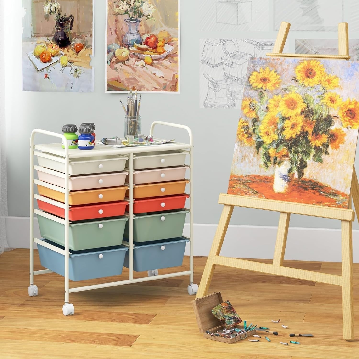 12 Drawer Rolling Storage Cart Colorful Utility Organizer with Wheels