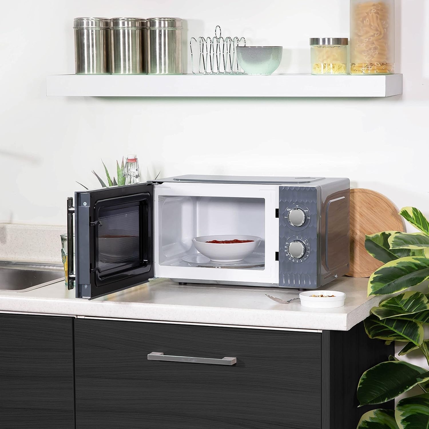17L Microwave Oven 700W Grey 5 Power Levels Timer Defrost