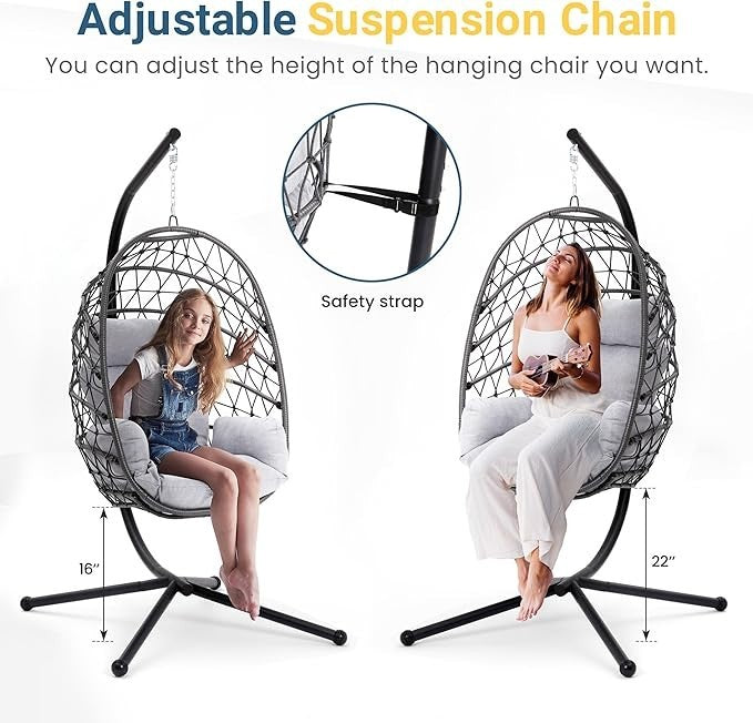 Luxury Hanging Egg Chair with Stand Indoor Outdoor Swing Seat 350lbs