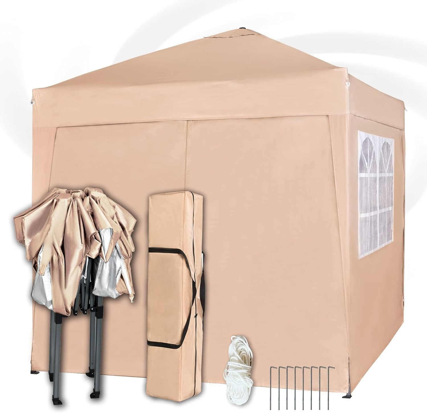 2x2m Pop Up Gazebo Waterproof w/ Sides Beige Silver Protective Canopy