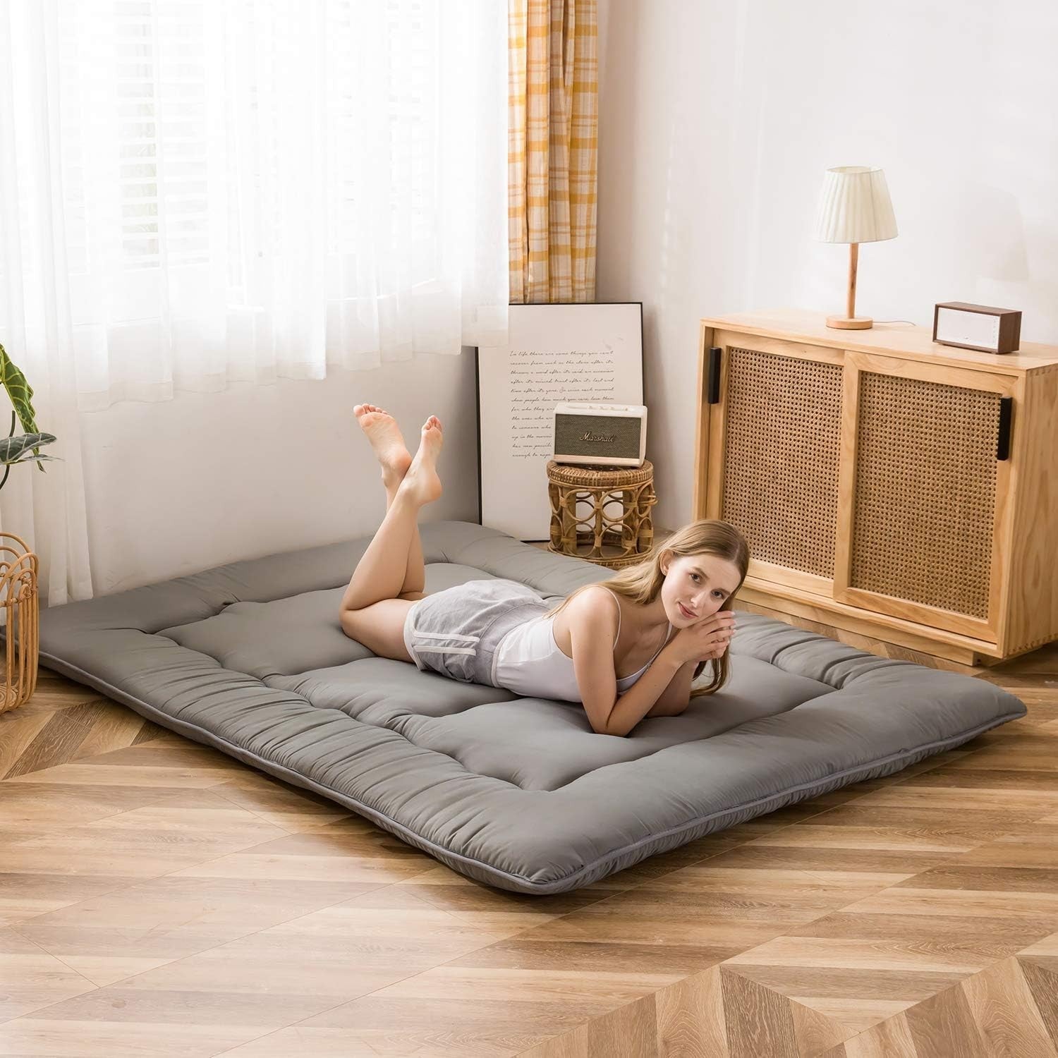 King Size Floor Mattress Futon - Thick Tatami Mat, Foldable, Memory Foam