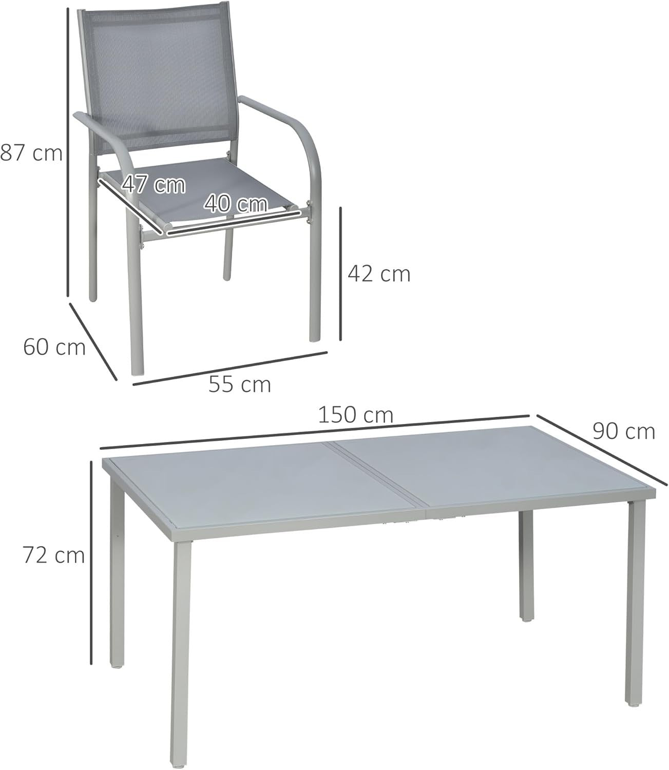 7-Piece Outdoor Garden Dining Set Table & 6 Stackable Chairs Grey